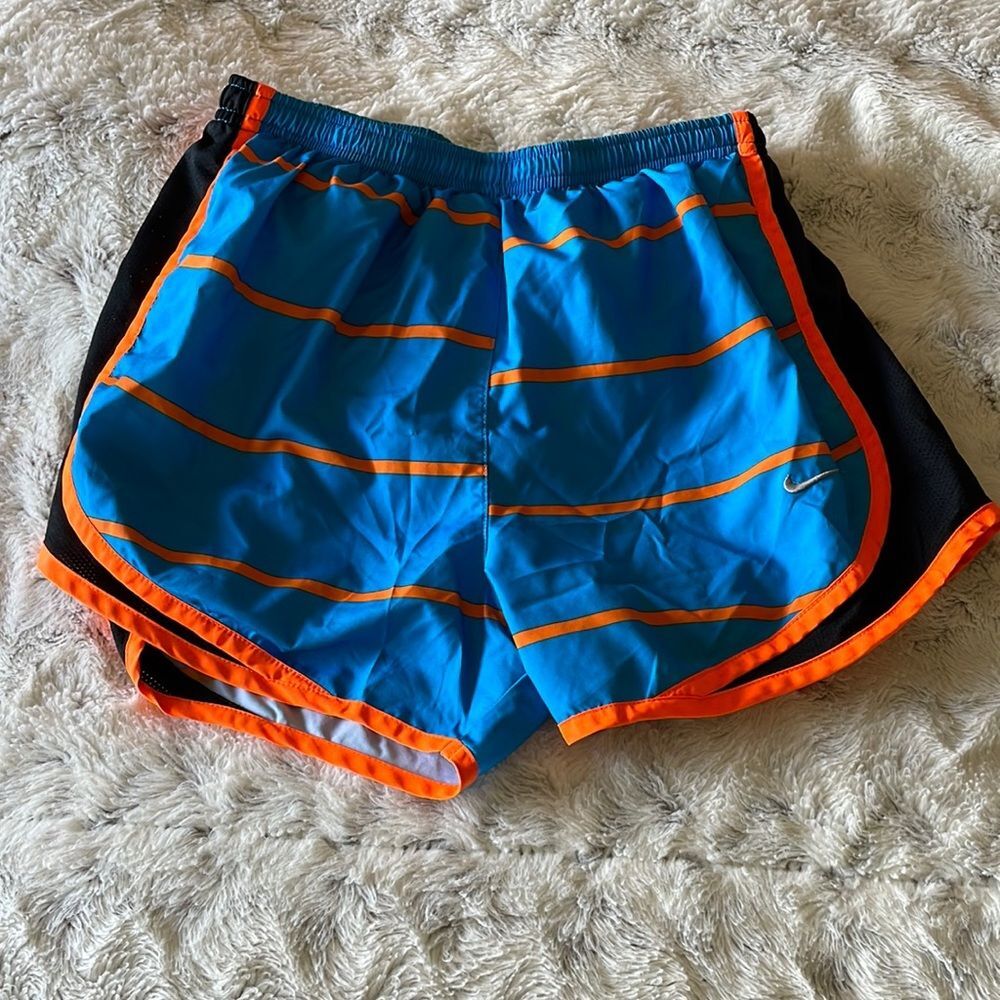 Nike Blue and orange athletic running shorts striped black small